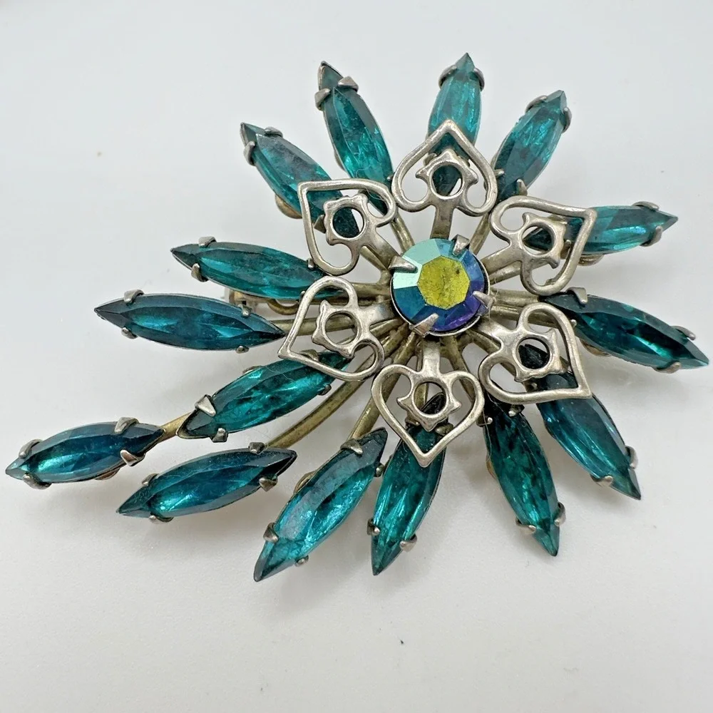 Vintage Brooch Lot 5 Rhinestone Enamel Faux Pearl Sailboat Flower Starburst Pins